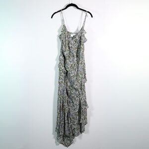 NEW Veronica Beard Avenel Silk Asymmetrical Ruffle Midi Dress Forest Army Multi